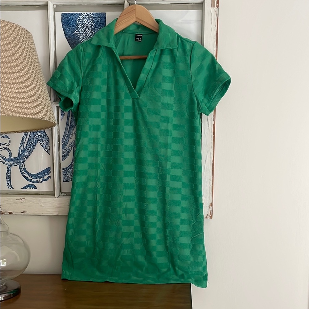 SHEIN green terry checkered polo dress